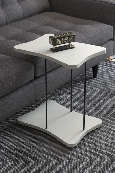 Rectangular Rolling Side Table - White
