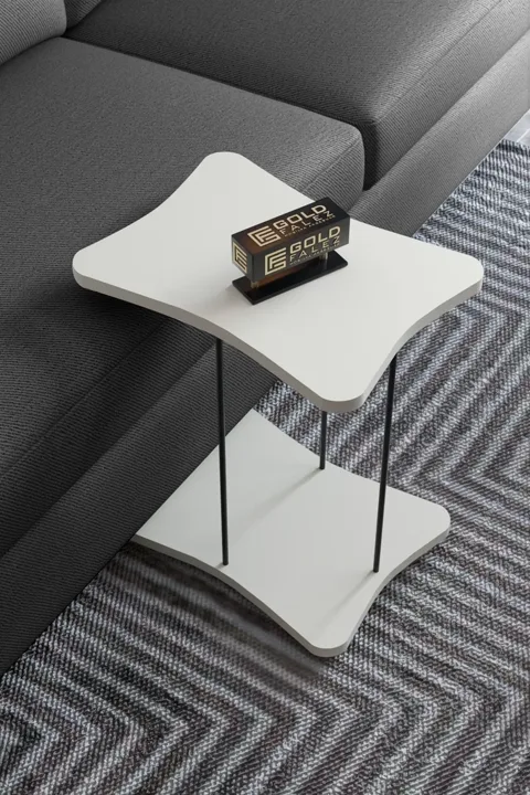 Rectangular Rolling Side Table - White