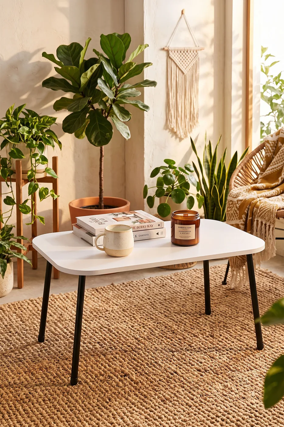 Table basse rectangulaire pieds en métal - blanc