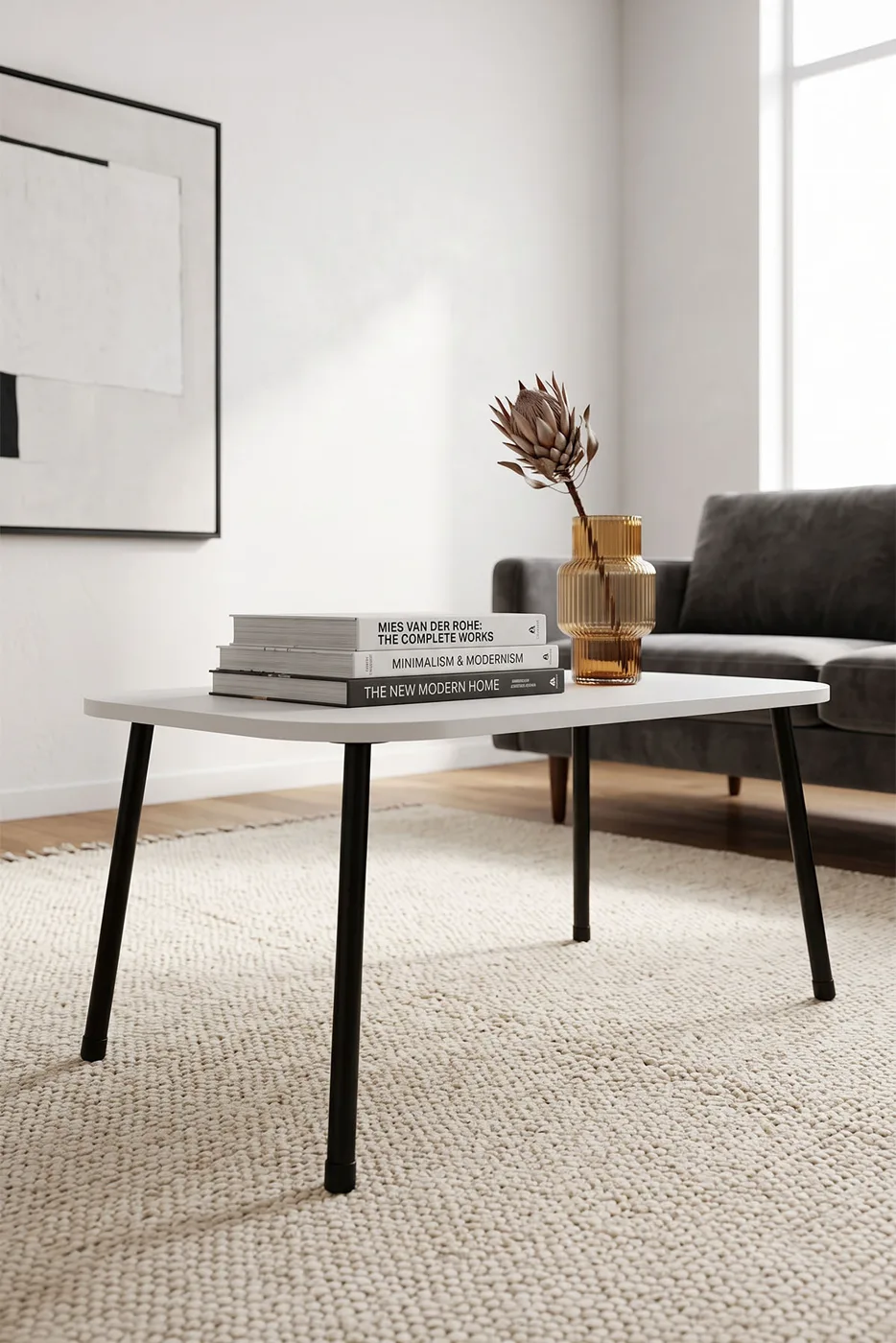 Table basse rectangulaire pieds en métal - blanc