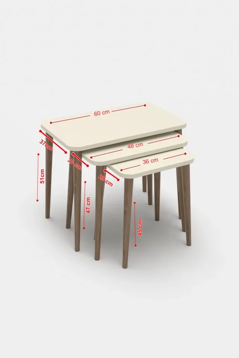 3-Piece Rectangular Nesting Table Set Turned Wooden Legs - Cream