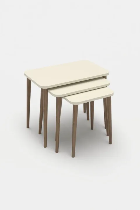 3-Piece Rectangular Nesting Table Set Turned Wooden Legs - Cream