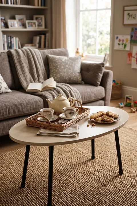Oval Coffee Table Metal Legs - Cream