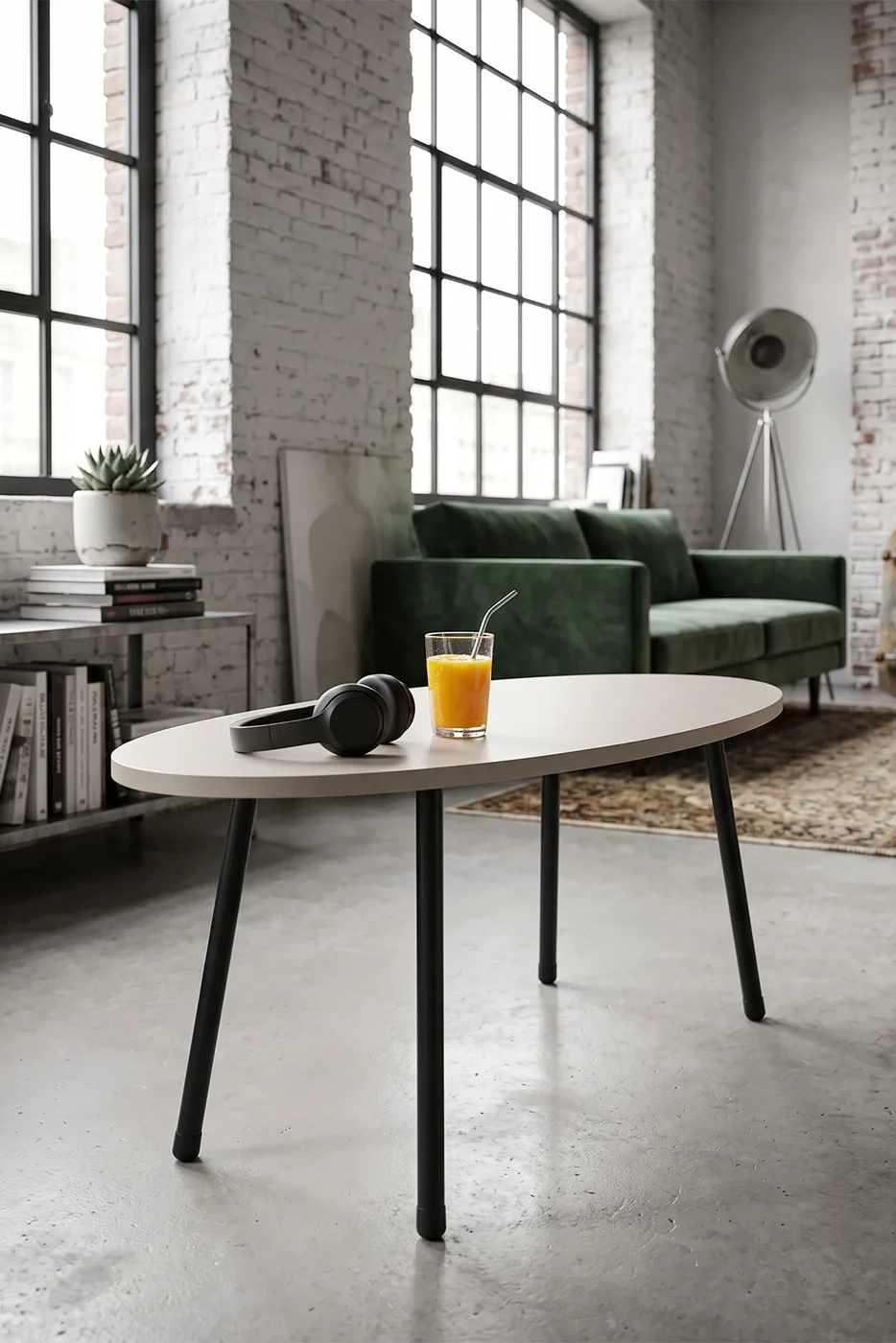 Ovaler Couchtisch mit Metallbeinen - Creme