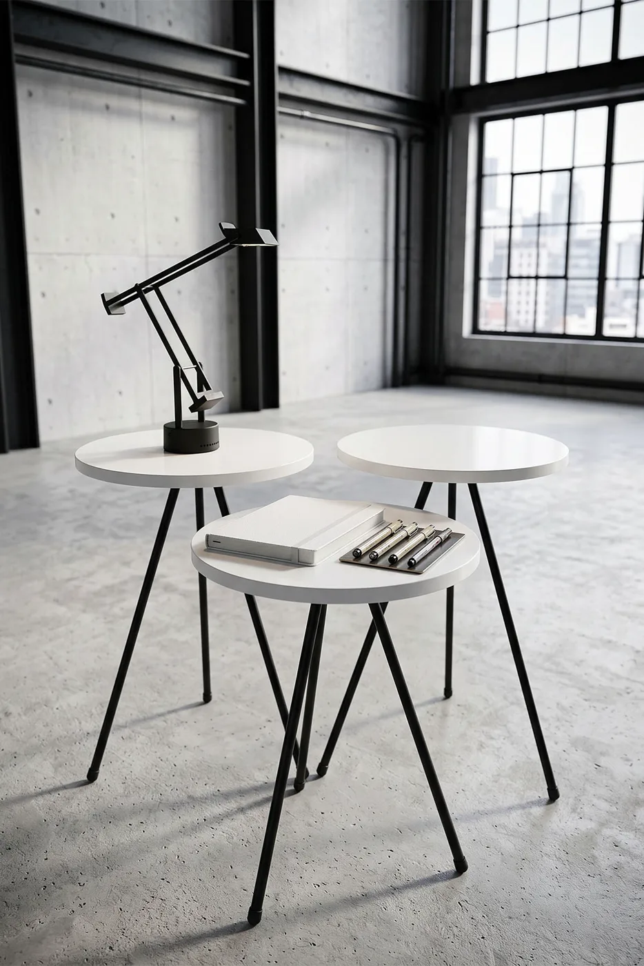 3-Piece Round Nesting Table Set Metal Legs - White