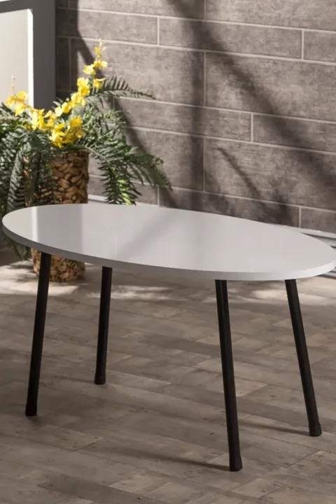 Oval Coffee Table Metal Legs - White
