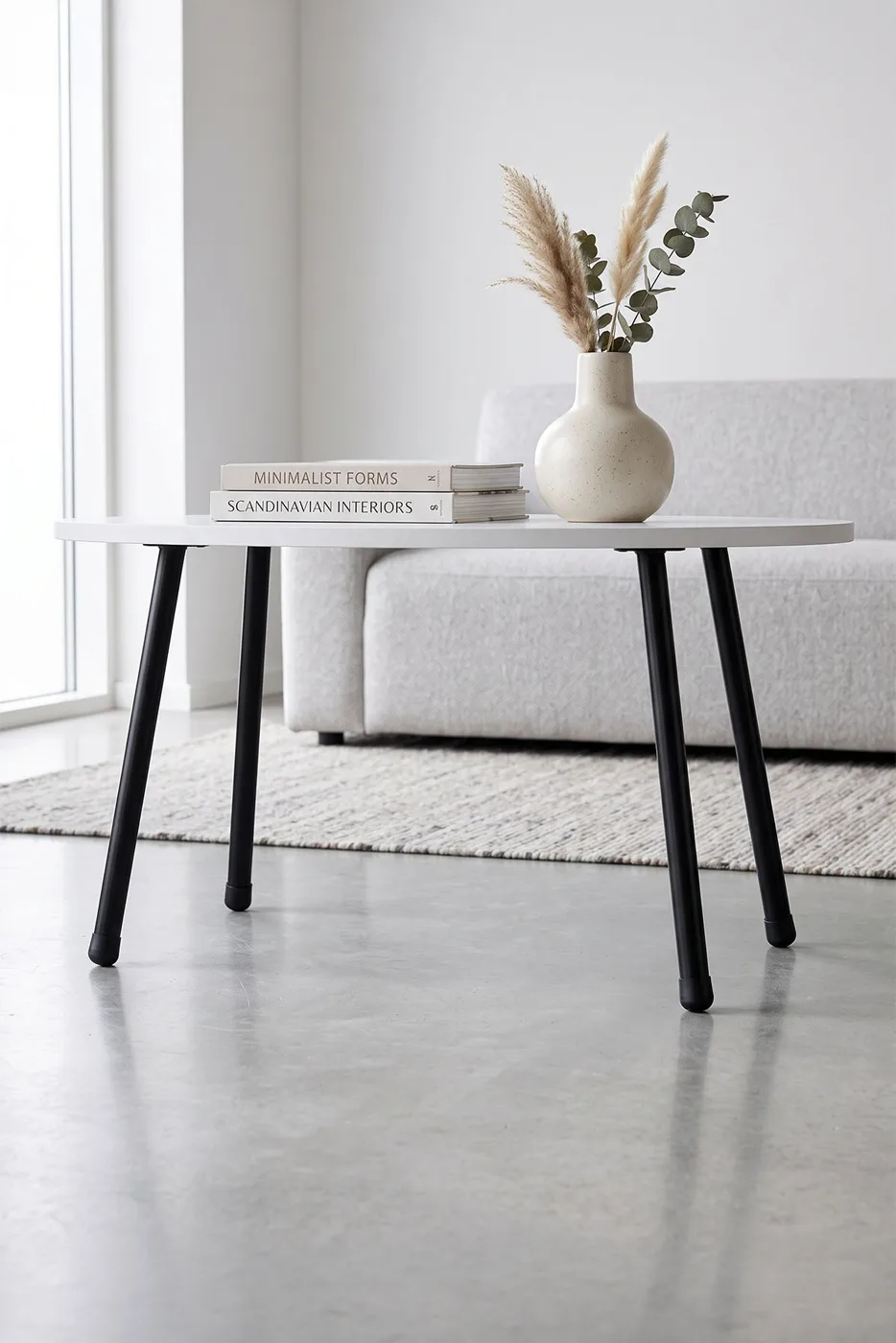 Oval Coffee Table Metal Legs - White