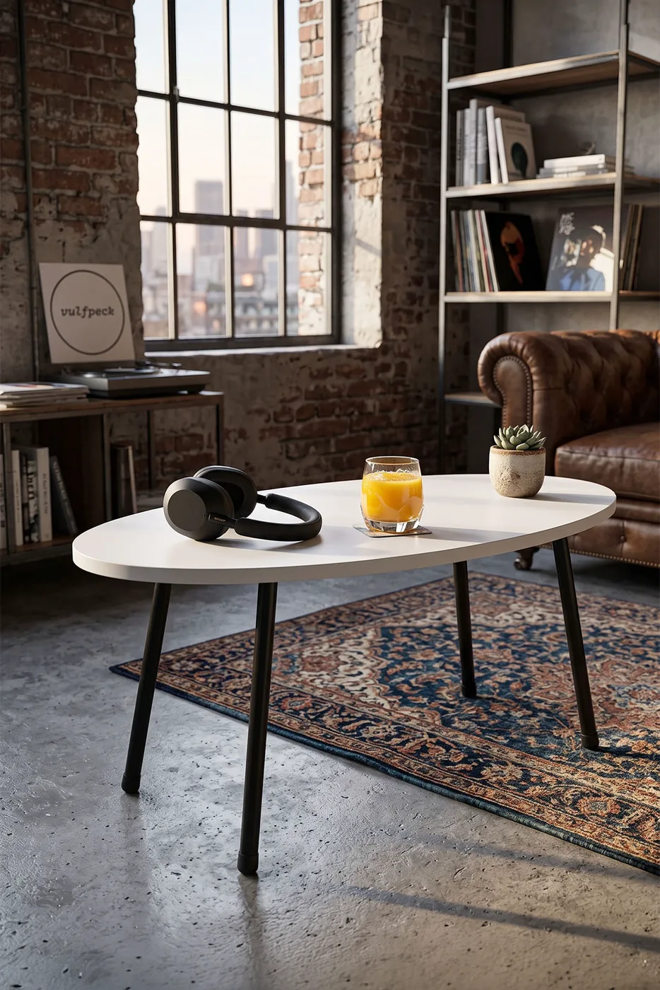 Oval Coffee Table Metal Legs - White