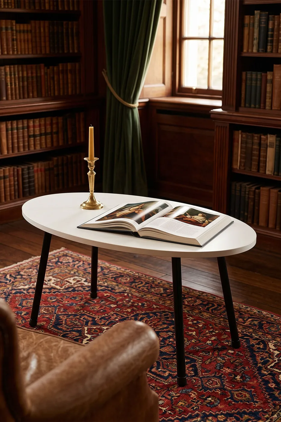 Oval Coffee Table Metal Legs - White