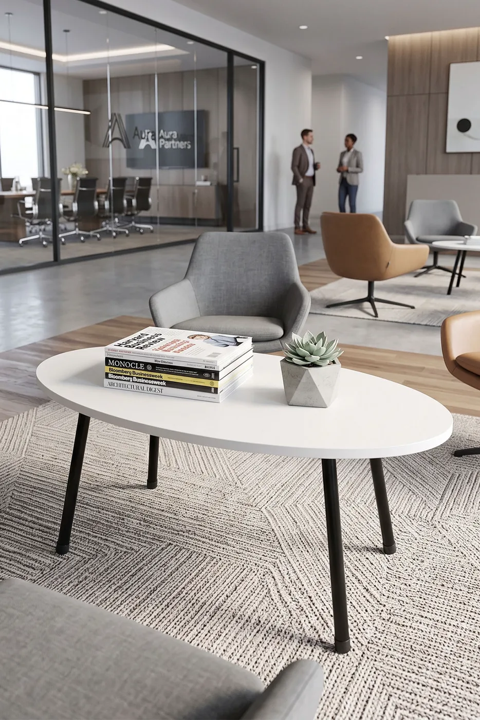 Oval Coffee Table Metal Legs - White
