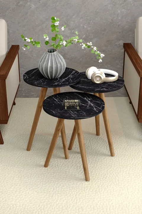3-Piece Round Nesting Table Set Turned Wooden Legs - Pattern