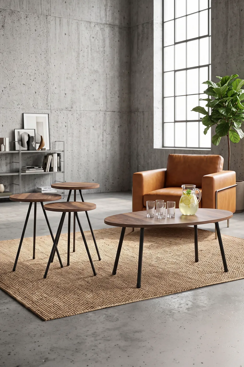 Round Coffee & Nesting Table Set Metal Legs - Atlantic Pine