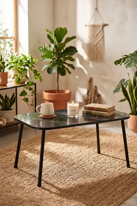 Table basse rectangulaire pieds en métal - pin atlantique