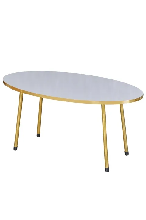 Oval Coffee & Nesting Table Set Gold Metal Legs - White