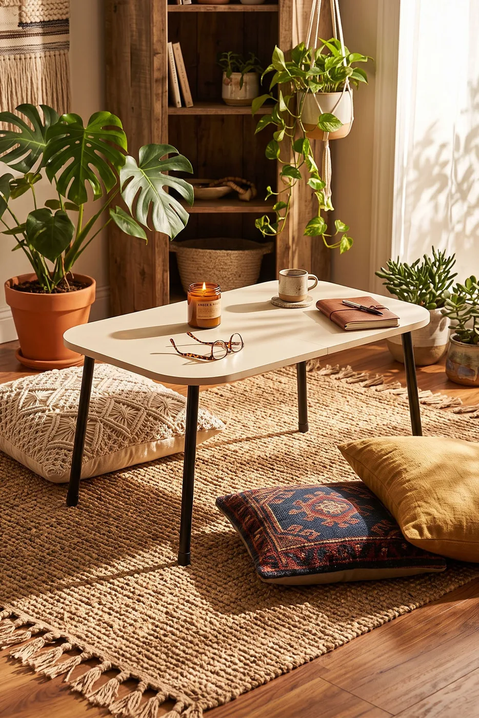 Rectangular Coffee Table Metal Legs - Cream