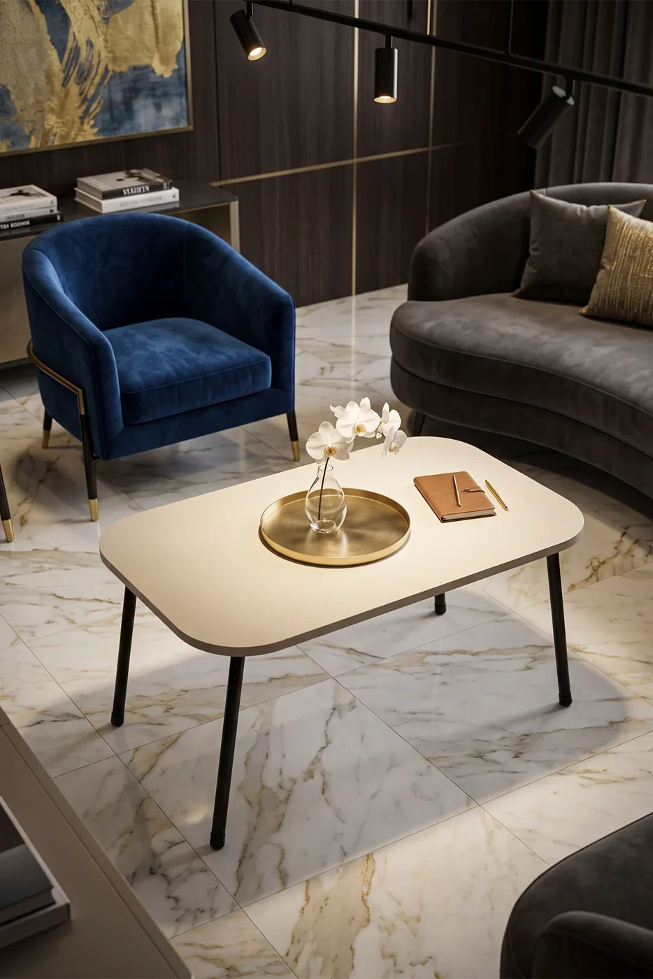 Rectangular Coffee Table Metal Legs - Cream