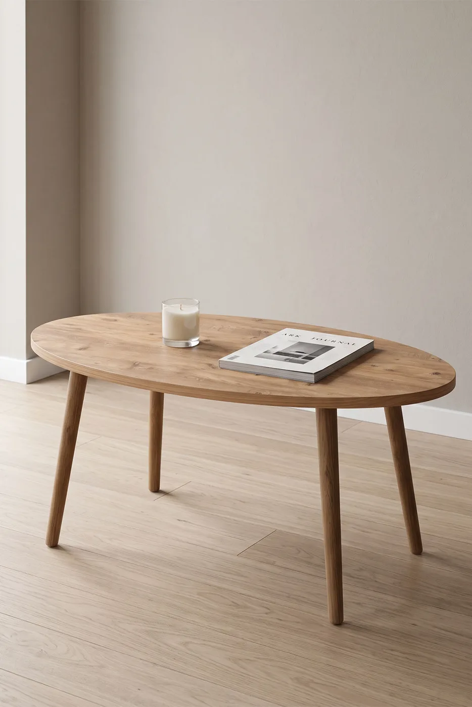 Ovaler Couchtisch mit gedrechselten Holzbeinen - Atlantik Kiefer