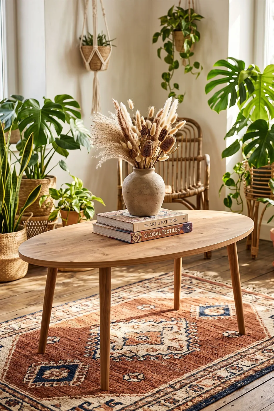 Ovaler Couchtisch mit gedrechselten Holzbeinen - Atlantik Kiefer