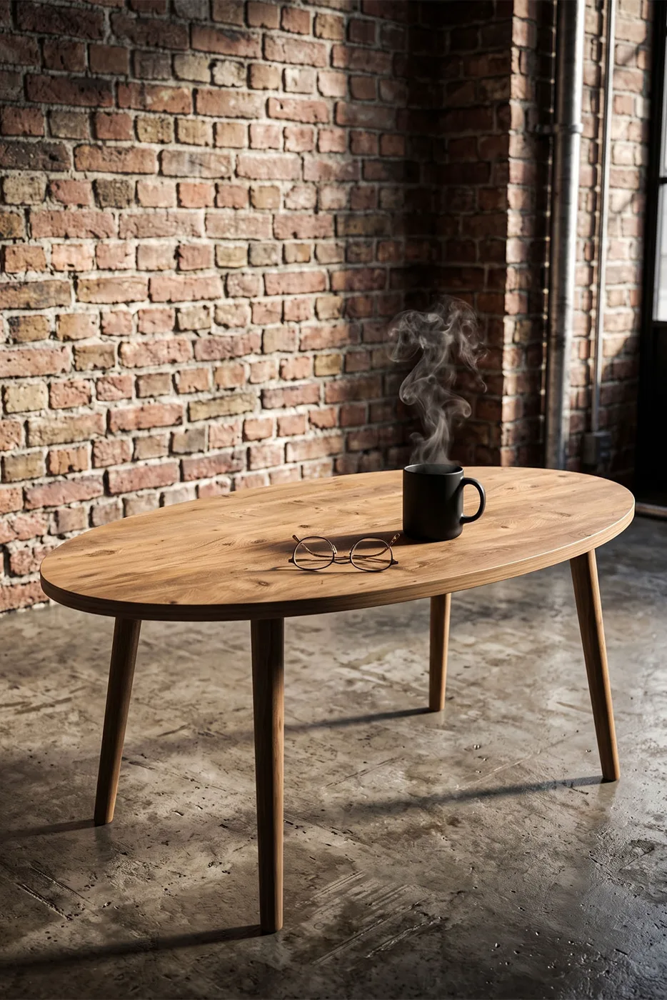 Ovaler Couchtisch mit gedrechselten Holzbeinen - Atlantik Kiefer