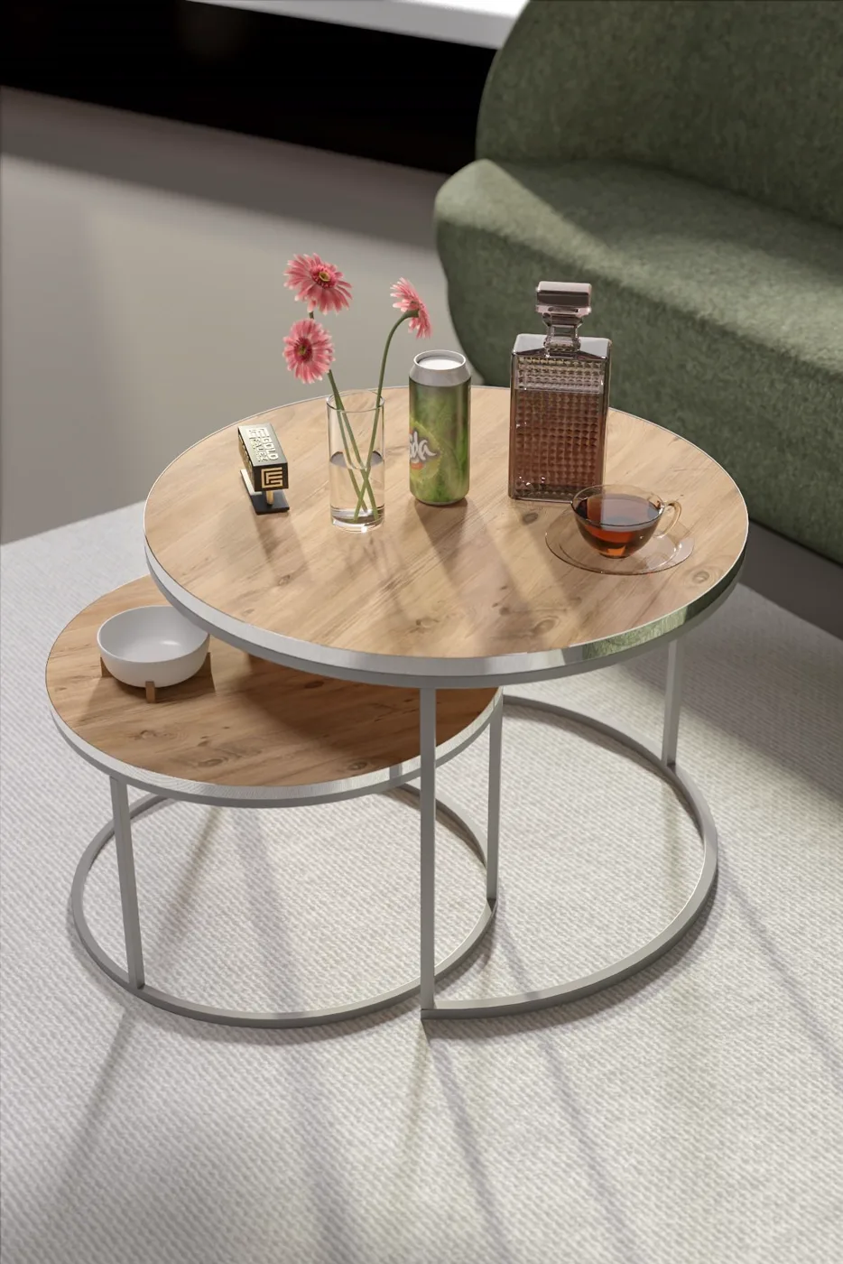 Special 2-Piece Round Coffee Table Set - Atlantic Pine