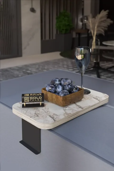 Rectangular Adjustable Tray Side Table - White Marble Effect