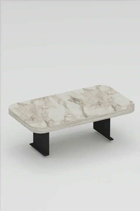 Rectangular Adjustable Tray Side Table - White Marble Effect