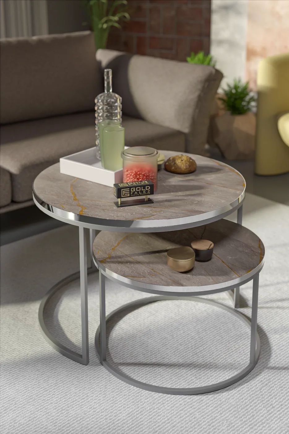Special 2-Piece Round Coffee Table Set - Gordion