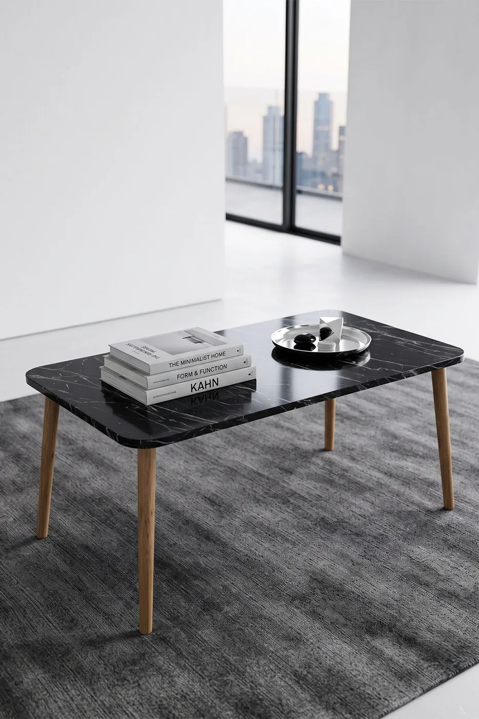 Torna Square Coffee Table - Black Marble Effect