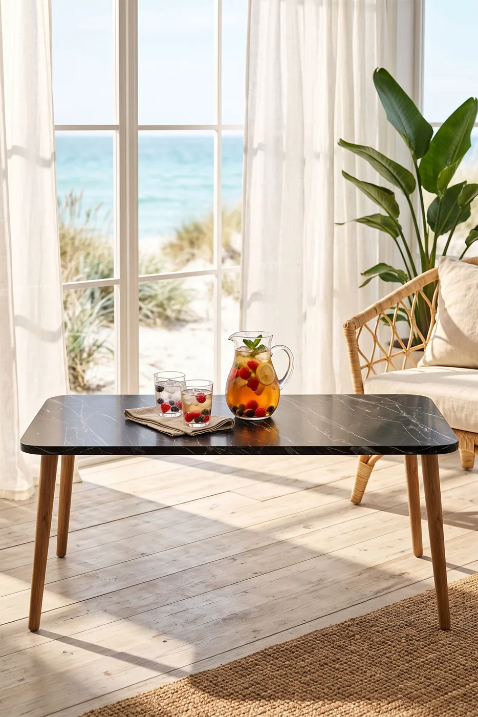 Torna Square Coffee Table - Black Marble Effect