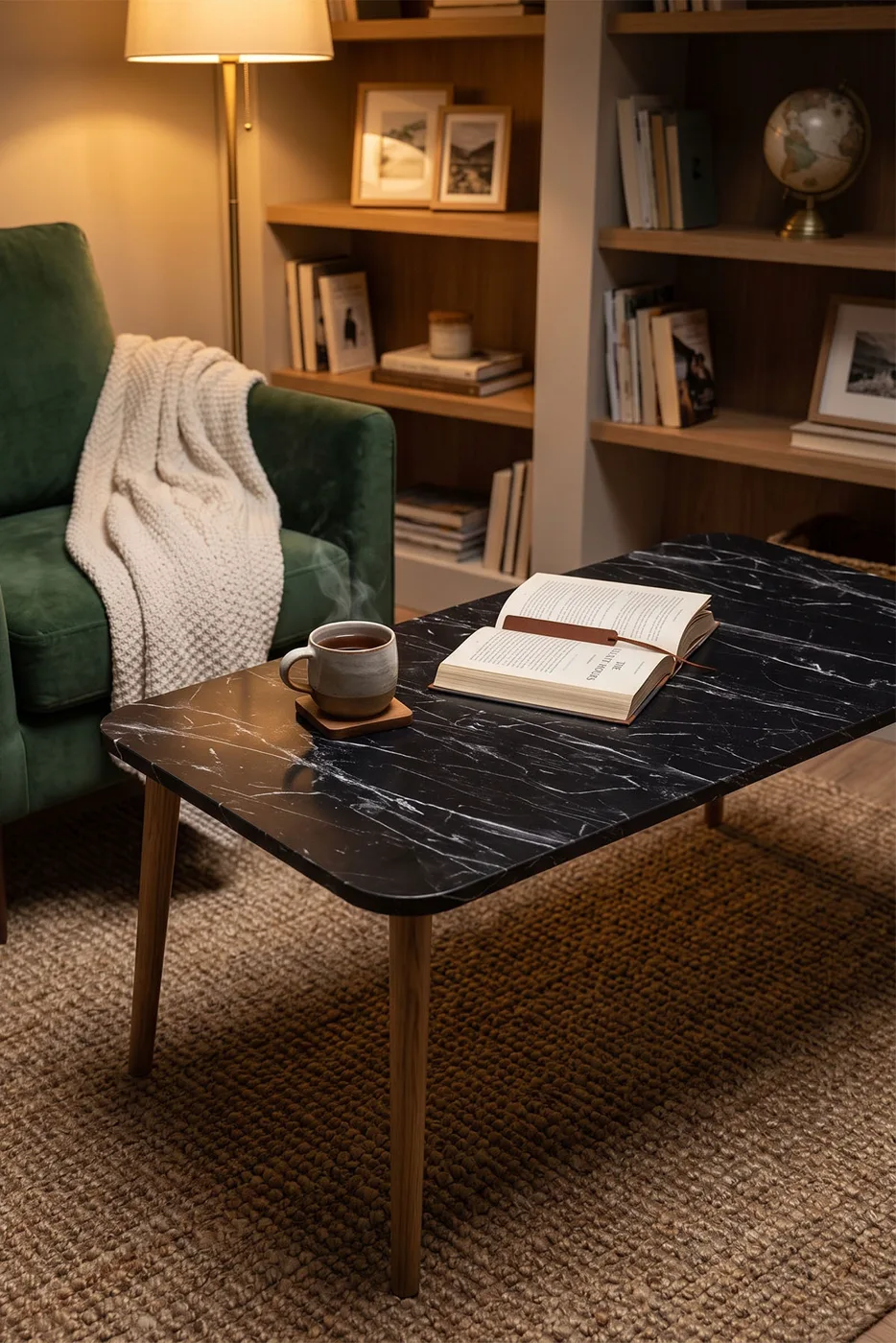 Torna Square Coffee Table - Black Marble Effect