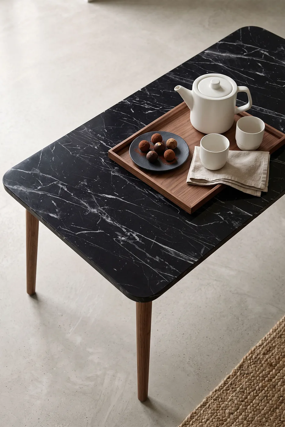 Torna Square Coffee Table - Black Marble Effect