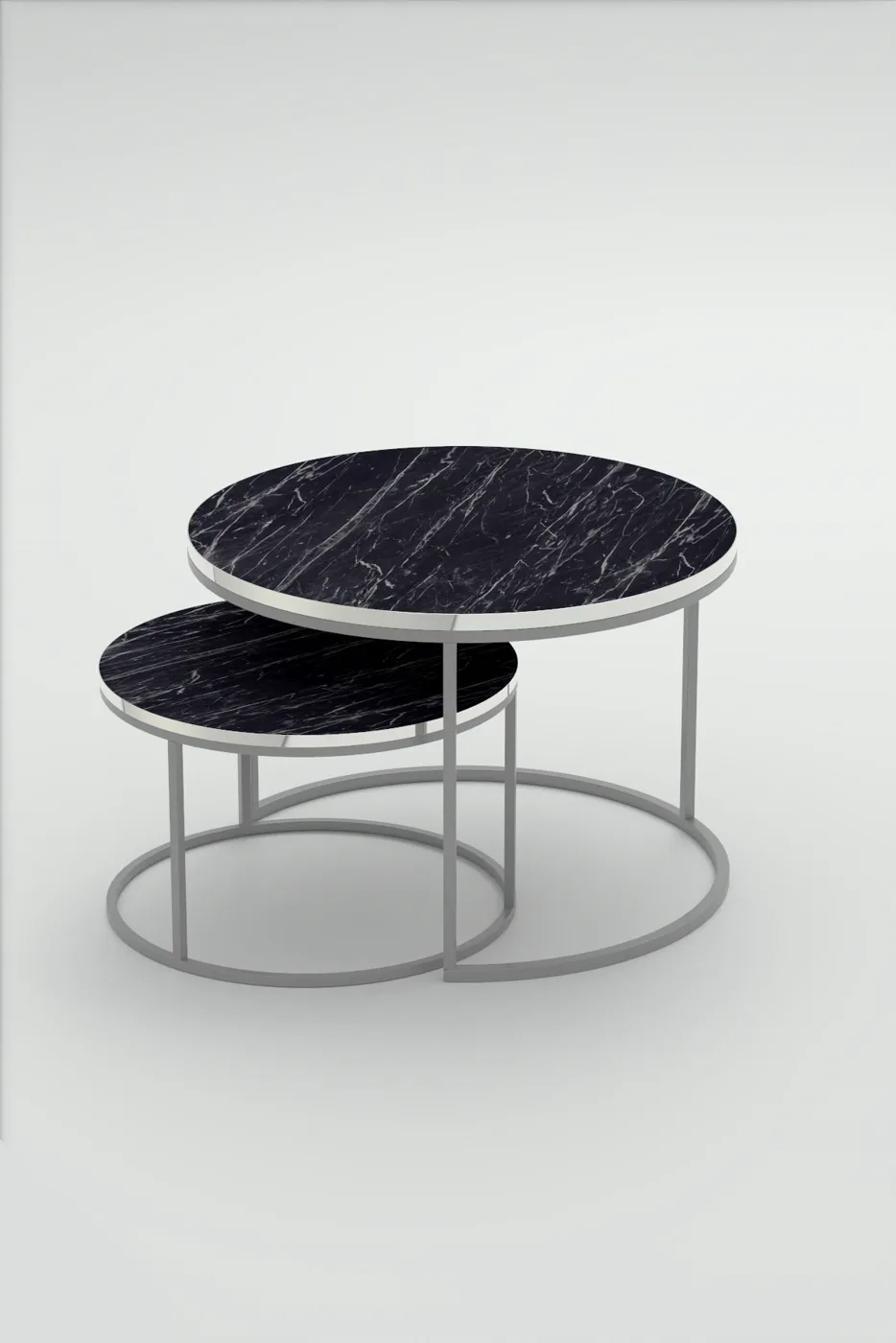 Special 2-Piece Round Coffee Table Set - Black Marble Effect