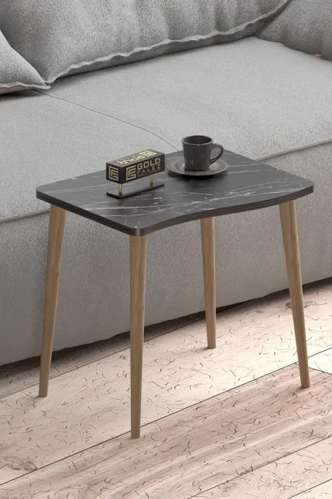 Turned Leg 4-Piece Square Nesting Table Set - Black Marble Effect