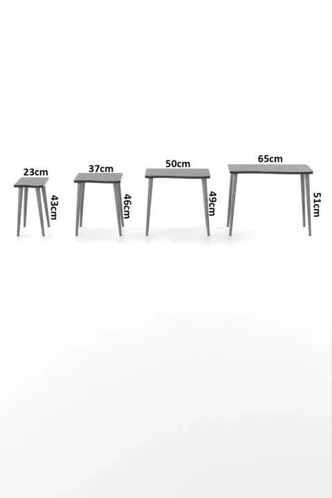 Turned Leg 4-Piece Square Nesting Table Set - Black Marble Effect