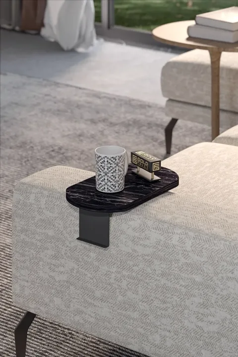 Oval Adjustable Tray Side Table - Black Marble Effect