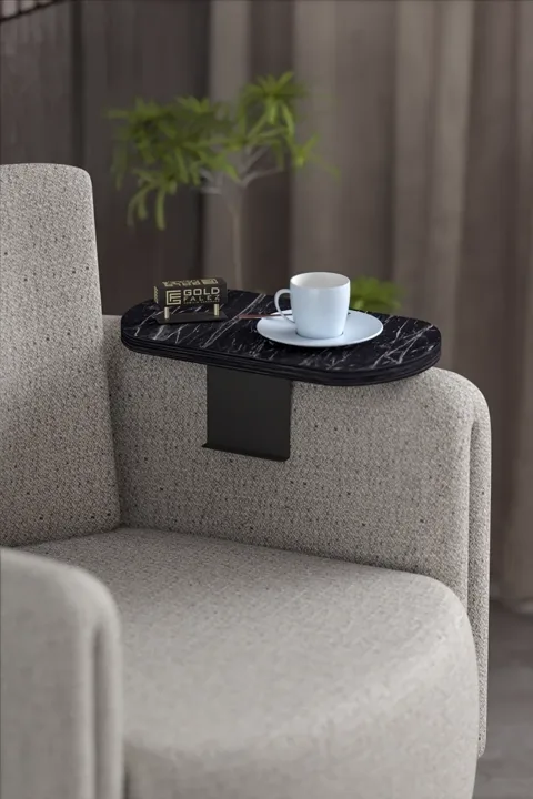 Oval Adjustable Tray Side Table - Black Marble Effect
