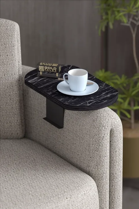 Oval Adjustable Tray Side Table - Black Marble Effect