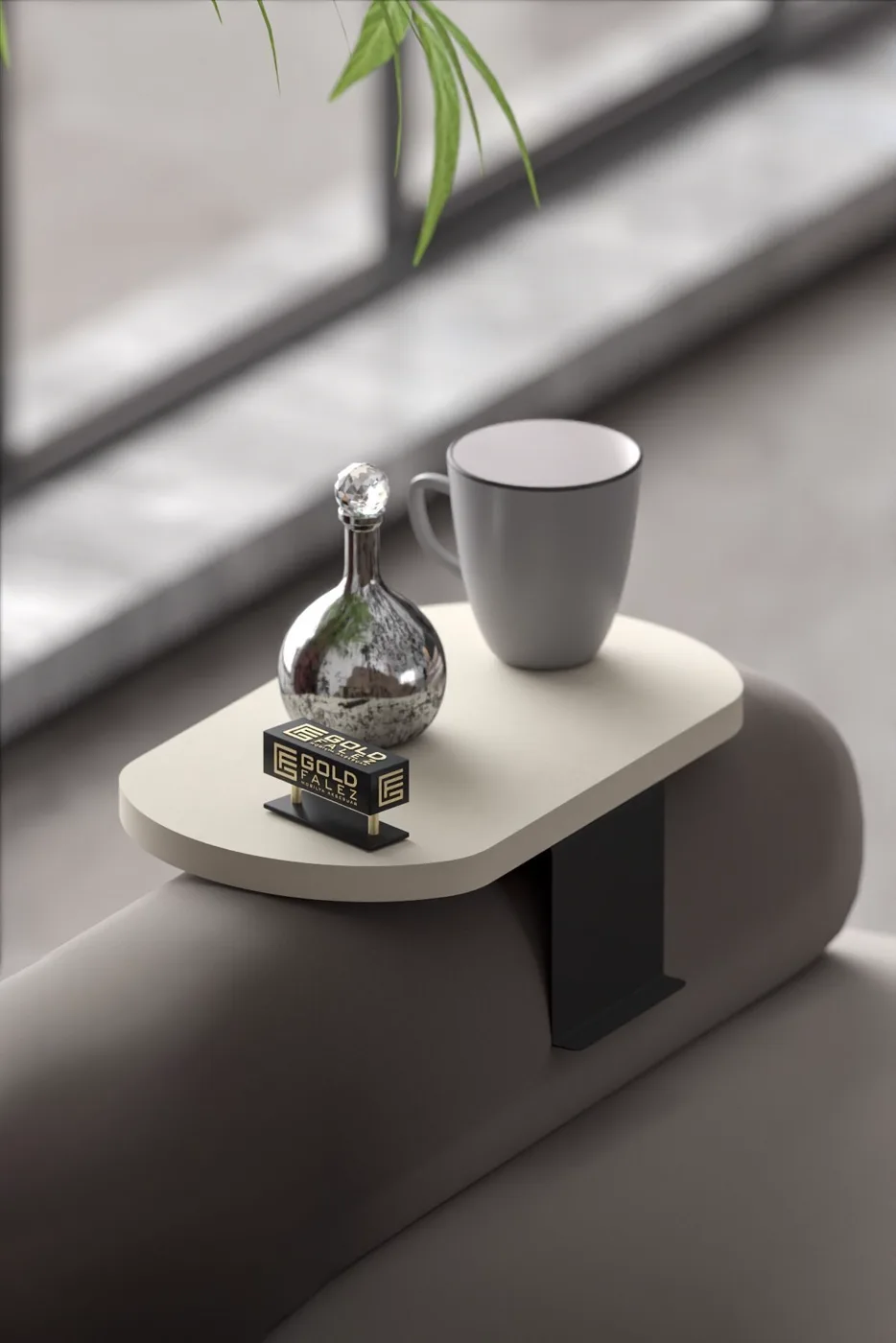Oval Adjustable Tray Side Table - Cream