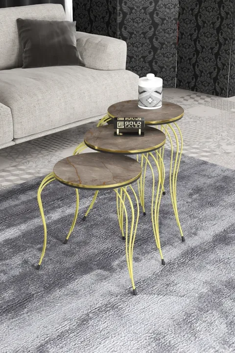 Lukens Gold 3-Piece Round Nesting Table Set - Two-Tone Gordion