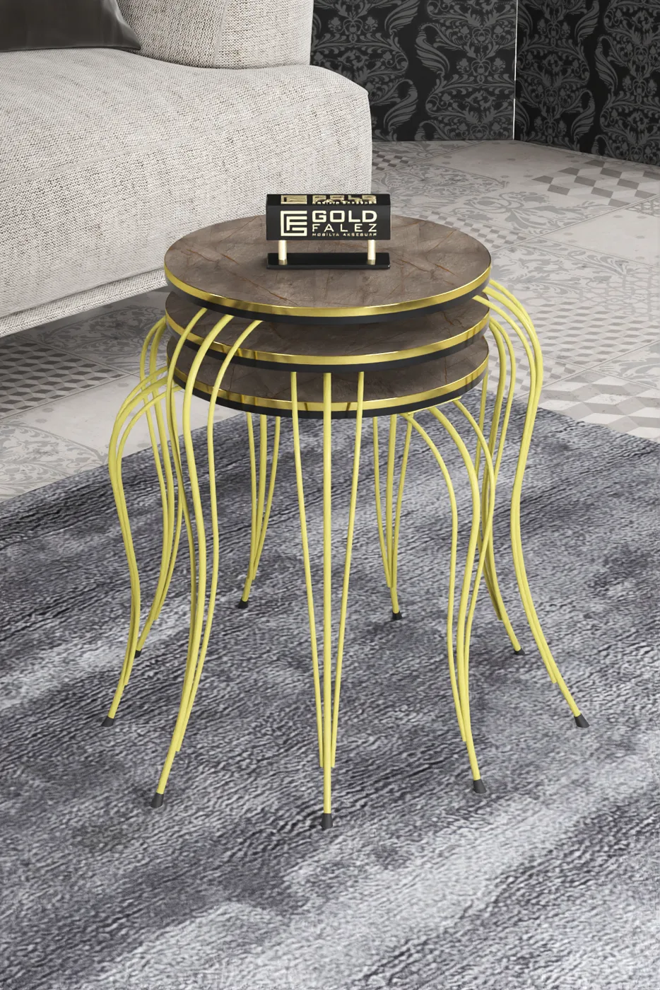 Lukens Gold 3-Piece Round Nesting Table Set - Two-Tone Gordion