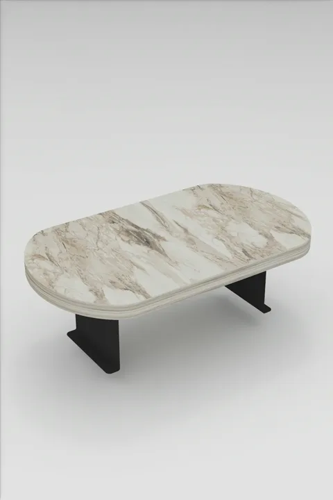 Oval Adjustable Tray Side Table - White Marble Effect