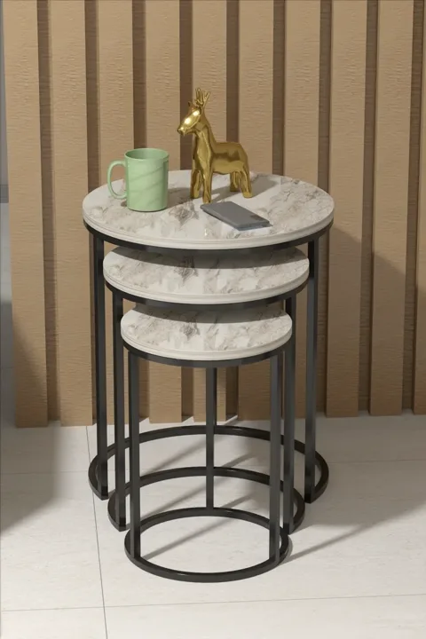 C 3-Piece Round Nesting Table Set - Efes