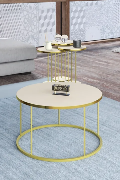 Terra Gold Round Coffee & Nesting Table Set - Gold Cream