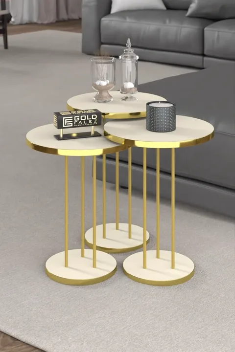 Terra Gold Round Coffee & Nesting Table Set - Gold Cream