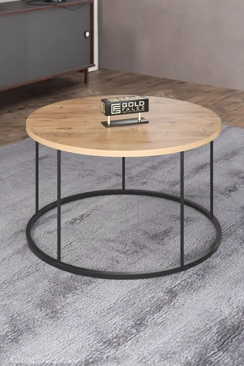 Terra Round Coffee & Nesting Table Set Black Metal Legs - Anthracite Walnut