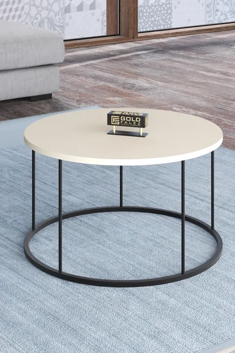 Terra Round Coffee & Nesting Table Set Black Metal Legs - Plain Cream
