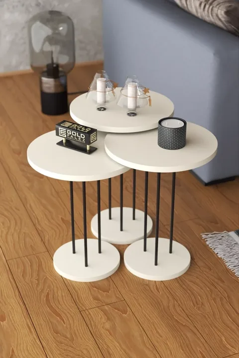 Terra Round Coffee & Nesting Table Set Black Metal Legs - Plain Cream
