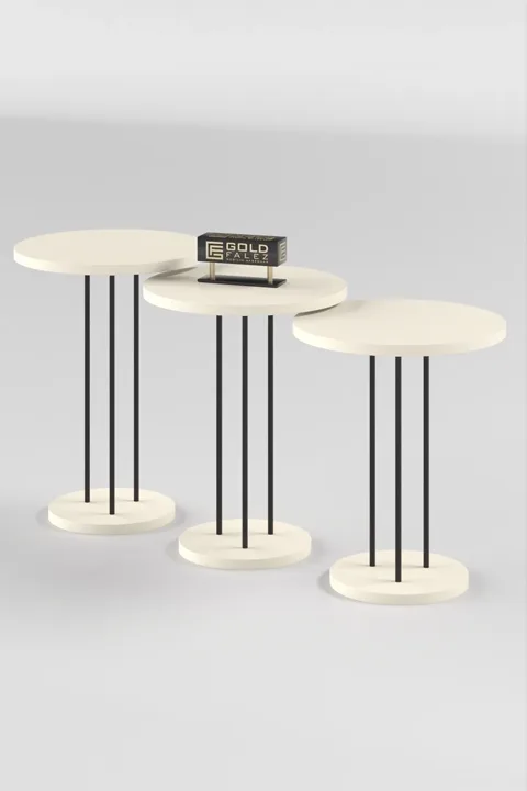 Terra Round Coffee & Nesting Table Set Black Metal Legs - Plain Cream