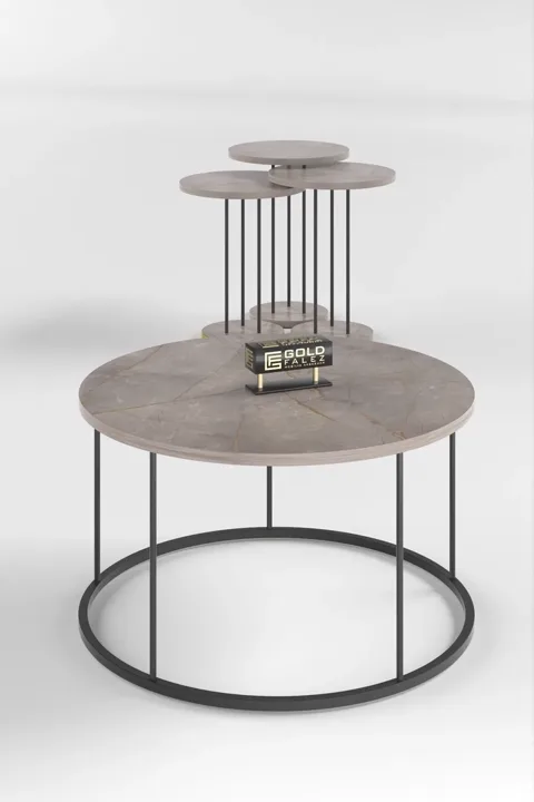 Terra Round Coffee & Nesting Table Set Black Metal Legs - Plain Gordion