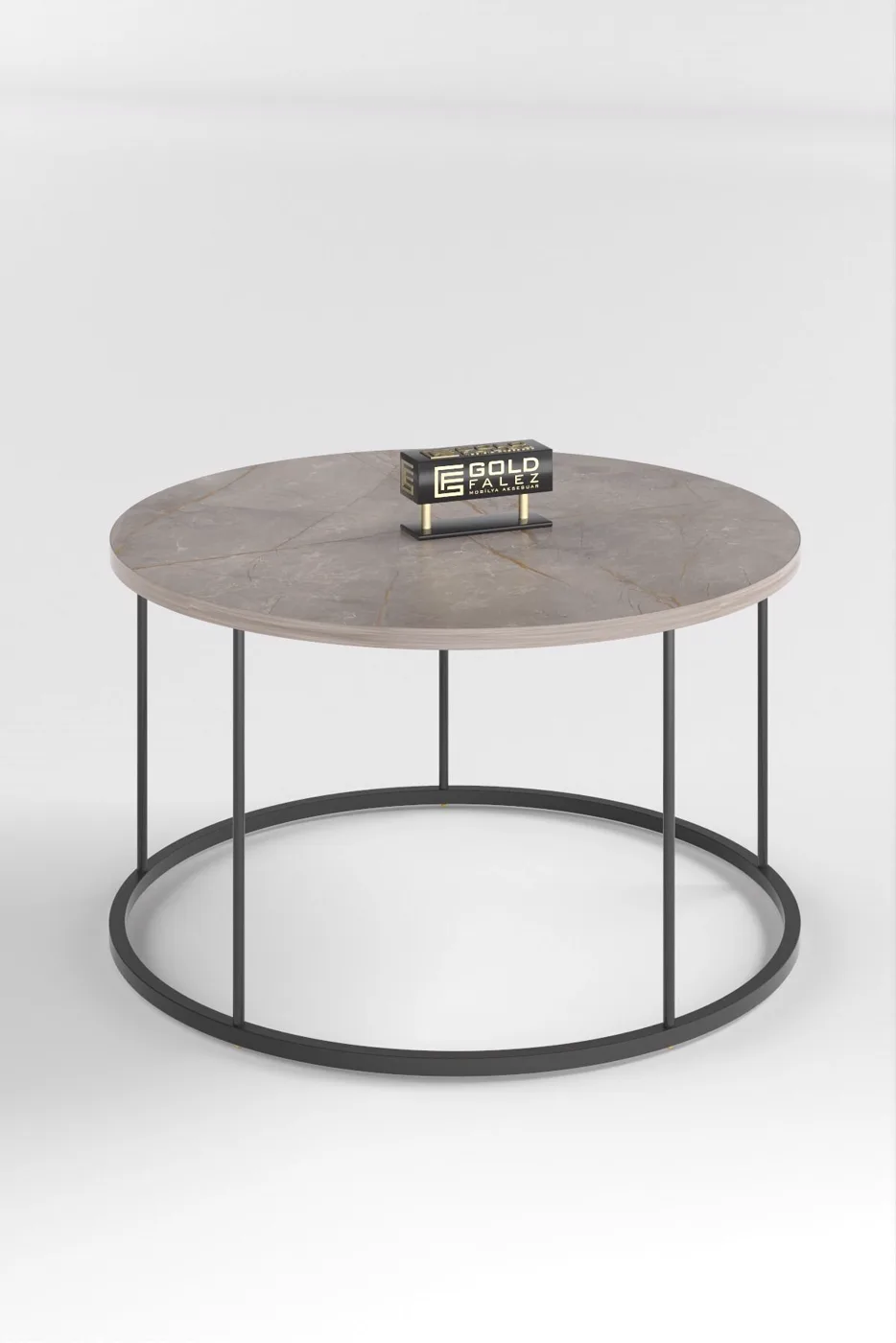 Terra ensemble table basse et tables gigognes rondes pieds en métal noir - plain Gordion
